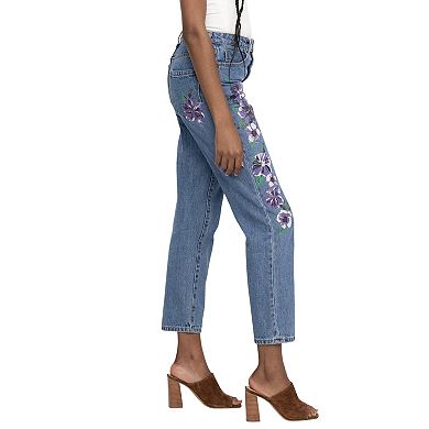 Women's PTCL Hand-Painted Floral High-Waisted Crop Jeans