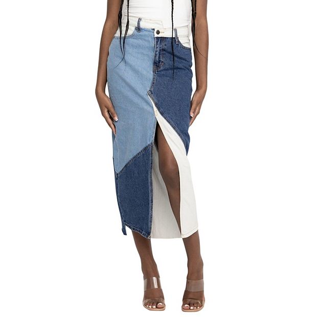 Women s PTCL Long Patchwork Denim Skirt