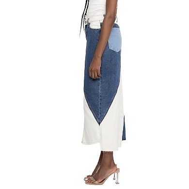 Women's PTCL Long Patchwork Denim Skirt