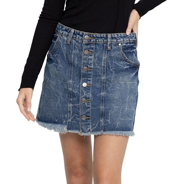 Women's PTCL Button Front Jean Mini Skirt