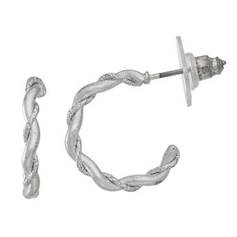 Napier Silver Tone Delicate Braided C-Hoop Earrings