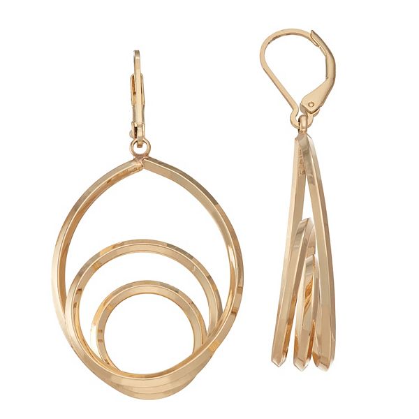 Napier Gold Tone Open Oval & Circle Drop Earrings