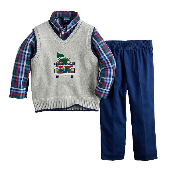 Toddler Boy IZOD Christmas Truck Sweater Vest, Shirt Pants Set