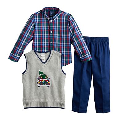 Toddler Boy IZOD Christmas Truck Sweater Vest, Shirt & Pants Set