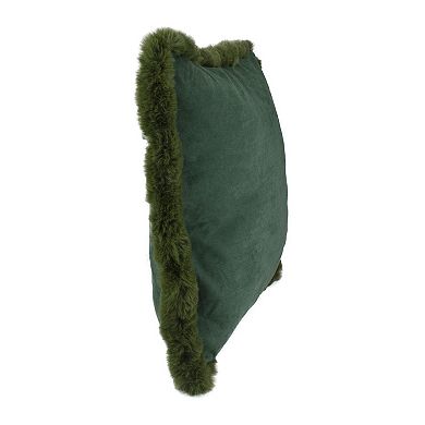 17" Dark Green Velvet Throw Pillow with Faux Fur Fringe Edging