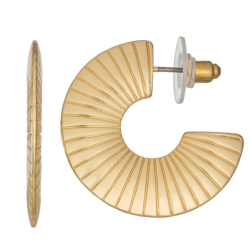 Nine West Gold Tone Flat Textured C-Hoop Earrings