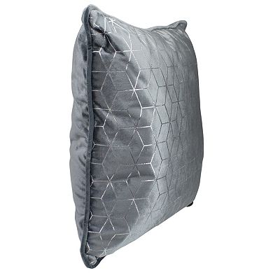 19" Gray and Silver Velvet Throw Pillow with Geometric Design