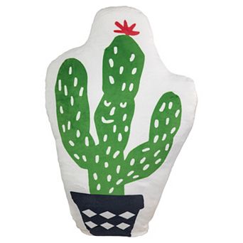 20" Green and White Cactus Plush Fleece Throw Pillow