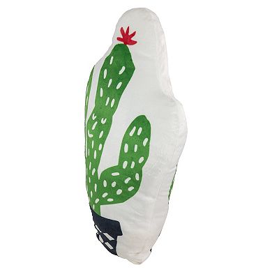 20" Green and White Cactus Plush Fleece Throw Pillow