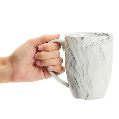 Set of 4 Grey Marble Ceramic Mugs for Coffee, Hot Cocoa, Tea (16oz)