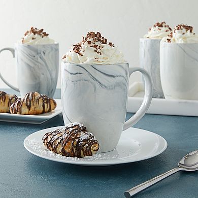 Set of 4 Grey Marble Ceramic Mugs for Coffee, Hot Cocoa, Tea (16oz)