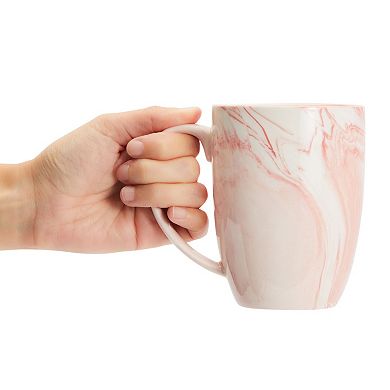 Set of 4 Pink Marble Ceramic Mugs for Coffee, Hot Cocoa, Tea (16oz)