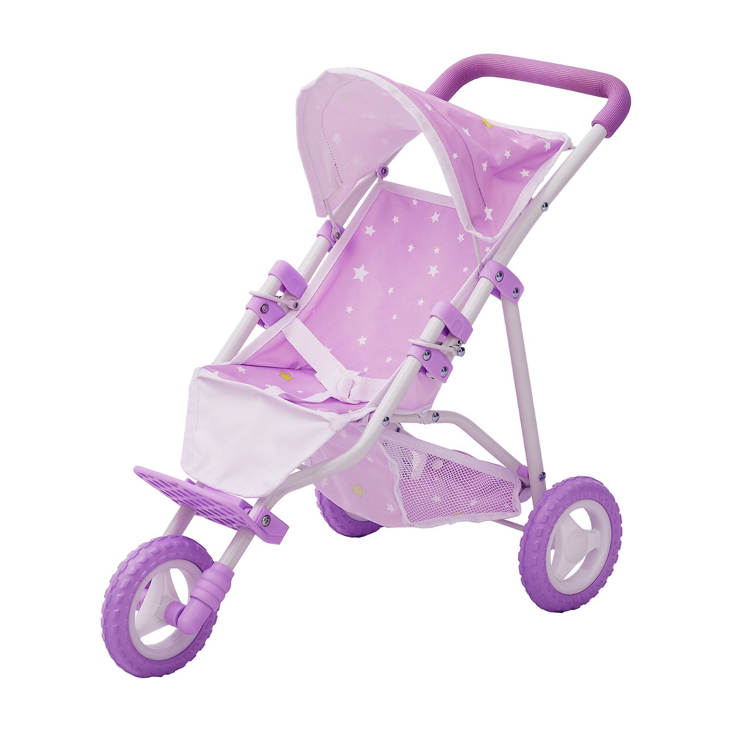 Badger Basket Co. Trek 3-Wheel Folding Twin Doll Jogging Stroller - Gray  and Pink