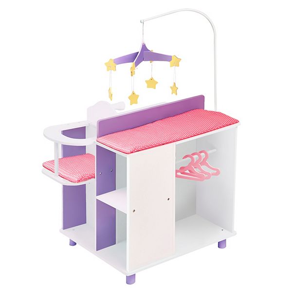 Olivia S Little World Kids Wooden Baby Doll Changing Table Nursery Playset Station Pink Grey main image 1
