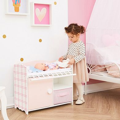 Olivia's Little World Aurora Princess Pink Plaid Baby Doll Bed with Accessories