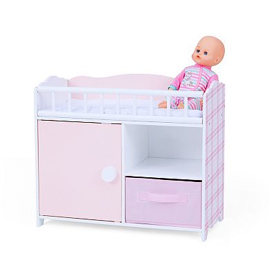 Olivia's Little World Aurora Princess Pink Plaid Baby Doll Bed with Accessories