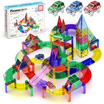 Picasso Tiles 128 pc Race Track, Magnetic Tiles, Magnetic Building Toys for Kids 3+