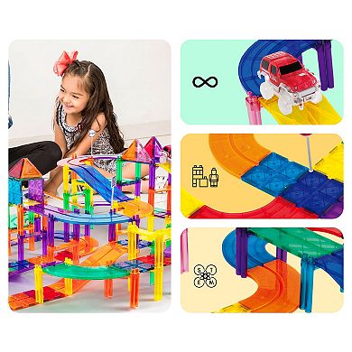 Picasso Tiles 128 PC Race Track, Magnetic Tiles, Magnetic Building Toys for Kids 3+