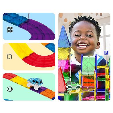 Picasso Tiles 128 PC Race Track, Magnetic Tiles, Magnetic Building Toys for Kids 3+