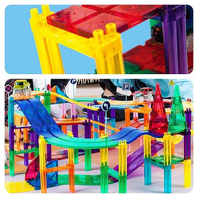 Picasso Tiles 128 PC Race Track, Magnetic Tiles, Magnetic Building Toys for Kids 3+