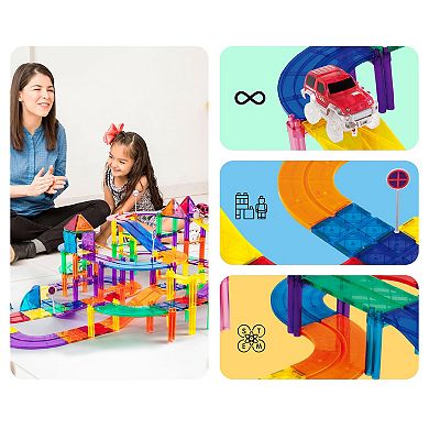 PicassoTiles 50 PC Race Track, Magnetic Tiles, Magnetic Building Toys for Kids 3+