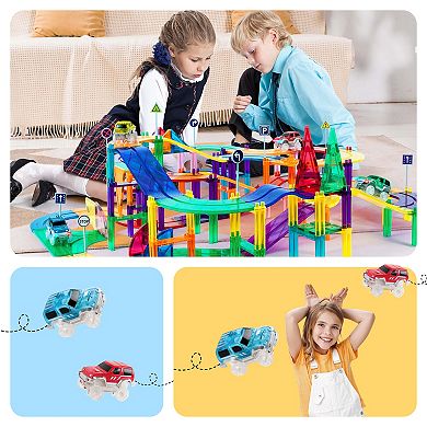 PicassoTiles 50 PC Race Track, Magnetic Tiles, Magnetic Building Toys for Kids 3+