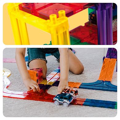 PicassoTiles 50 PC Race Track, Magnetic Tiles, Magnetic Building Toys for Kids 3+