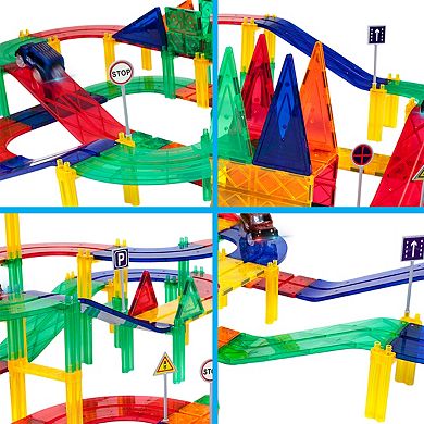 PicassoTiles 6 PC Race Track Ramp, Race Track, Magnetic Tiles, Magnetic Building Toys for Kids 3+