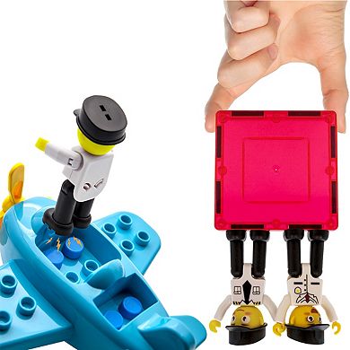 PicassoTiles 4 PC Pilot, Helicopter, Airplane Set, Magnetic Tiles Building Blocks for Kids 3+