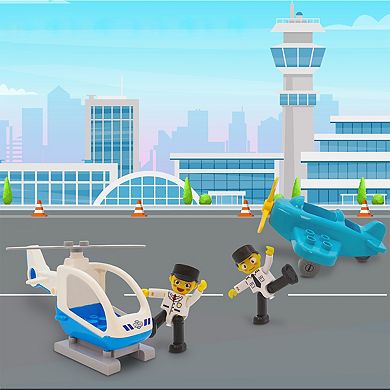 PicassoTiles 4 PC Pilot, Helicopter, Airplane Set, Magnetic Tiles Building Blocks for Kids 3+