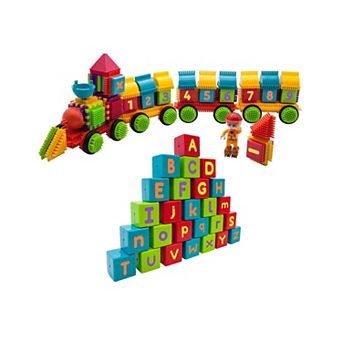 PicassoTiles 103 pc Train Theme Hedgehog Building Blocks Set