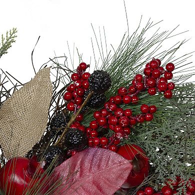 Autumn Harvest Pine Berry and Pomegranate Wreath 24 inch Unlit