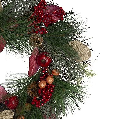 Autumn Harvest Pine Berry and Pomegranate Wreath 24 inch Unlit