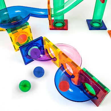 PicassoTiles 4 PC Marbles for Marble Run Race Track Magnetic Building Block, STEM Toy for Kids 3+