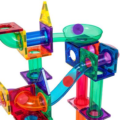 PicassoTiles 4 PC Marbles for Marble Run Race Track Magnetic Building Block, STEM Toy for Kids 3+