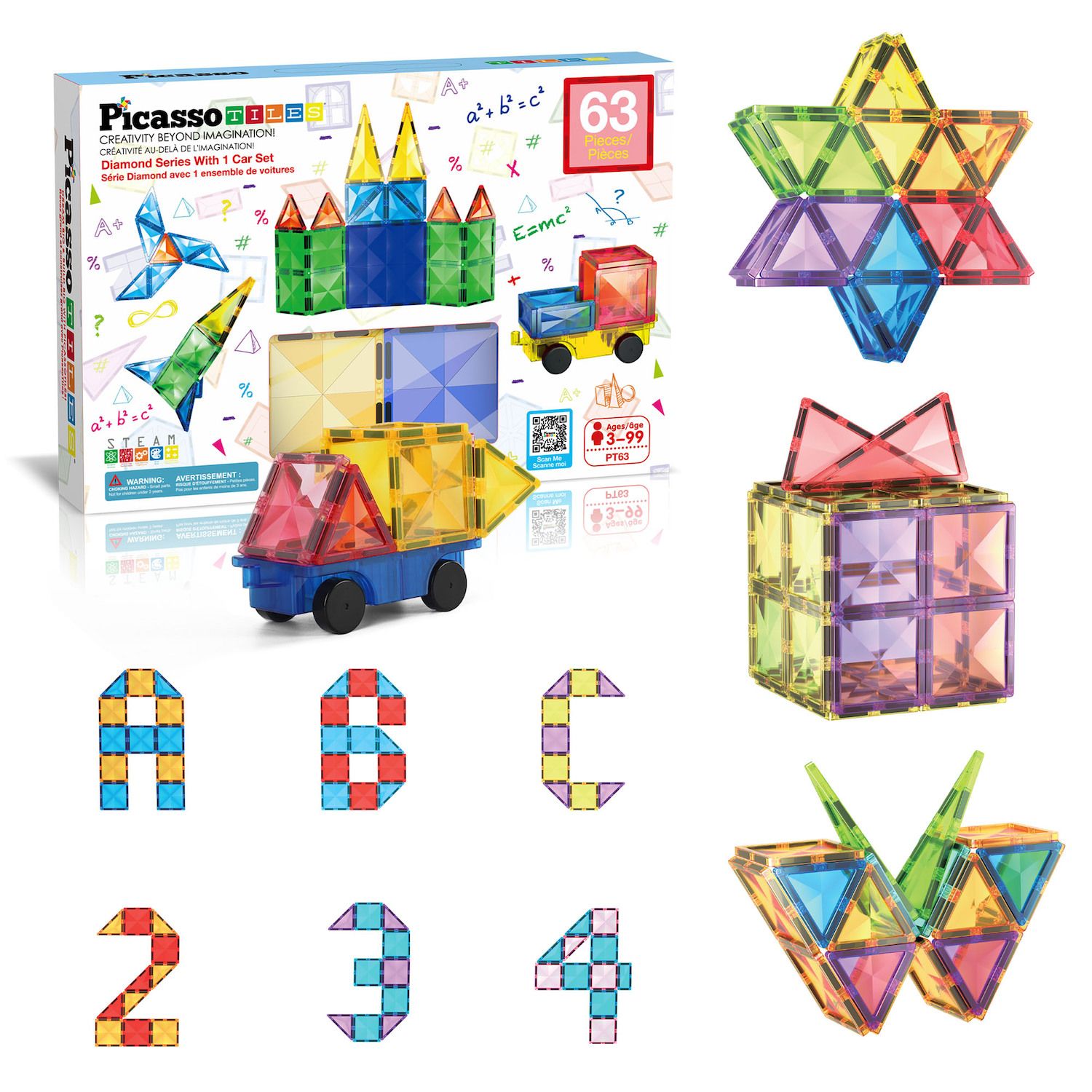 PicassoTiles 42pc Magnet Building Tiles 6 Different Shapes