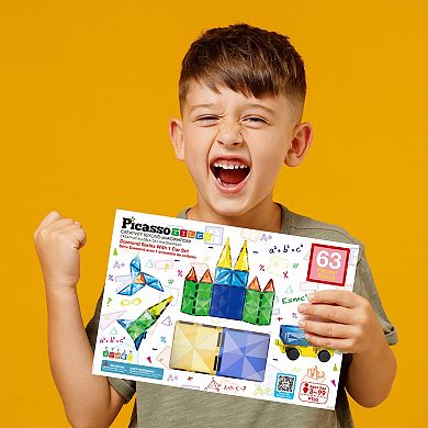 PicassoTiles 63 PC Magnetic Tiles Toy Set, Magnetic Building Blocks for Kids, Magnet for Kids 3+