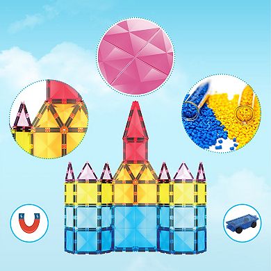 PicassoTiles 63 PC Magnetic Tiles Toy Set, Magnetic Building Blocks for Kids, Magnet for Kids 3+