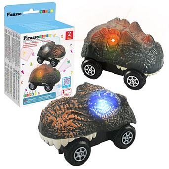 PicassoTiles 2 Dinosaur Toy Race Cars for Toy Race Car Track for Kids 3+ Years Old