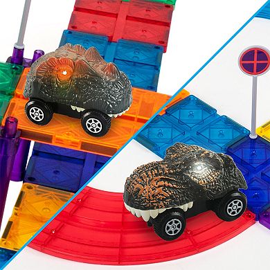 PicassoTiles 2 Dinosaur Toy Race Cars for Toy Race Car Track for Kids 3+ Years Old