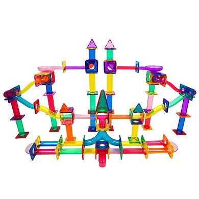PICASSO-TILES 200 PC Marble Run Race Track Building Block & Magnetic Tiles, STEM Toy for Kids 3+
