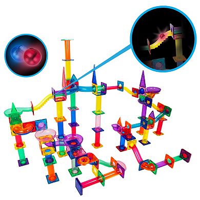 PICASSO-TILES 200 PC Marble Run Race Track Building Block & Magnetic Tiles, STEM Toy for Kids 3+