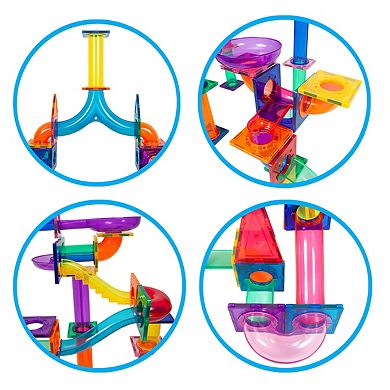 PICASSO-TILES 200 PC Marble Run Race Track Building Block & Magnetic Tiles, STEM Toy for Kids 3+