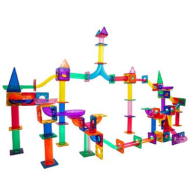 PICASSO-TILES 200 PC Marble Run Race Track Building Block & Magnetic Tiles, STEM Toy for Kids 3+