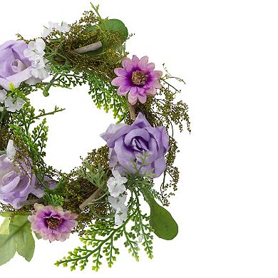 Mini Rose and Foliage Spring Wreath Pink and Purple 8"