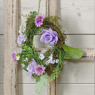 Mini Rose and Foliage Spring Wreath Pink and Purple 8"