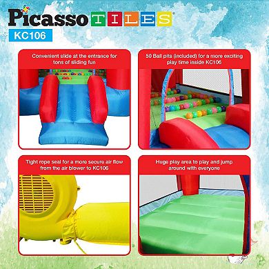 PicassoTiles Inflatable Bounce House Jump & Slide with Pit Balls for Kids Age 3 & Up, KC106