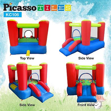 PicassoTiles Inflatable Bounce House Jump & Slide with Pit Balls for Kids Age 3 & Up, KC106