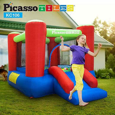 PicassoTiles Inflatable Bounce House Jump & Slide with Pit Balls for Kids Age 3 & Up, KC106