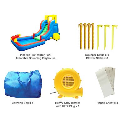 PicassoTiles Outdoor Inflatable Water Slide Castle Kids Bounce House with Pool Area (Splash Zone)